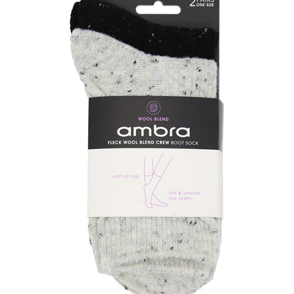 Ambra 2Pp Fleck Wool Blend Crew Sock Grey Marle/Black