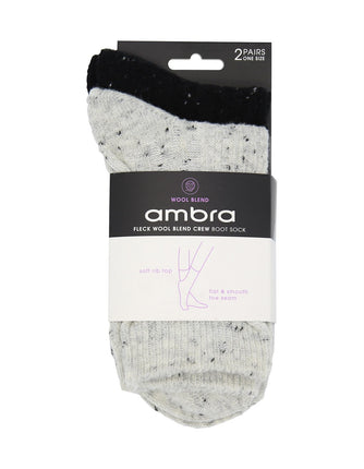Ambra 2Pp Fleck Wool Blend Crew Sock Grey Marle/Black