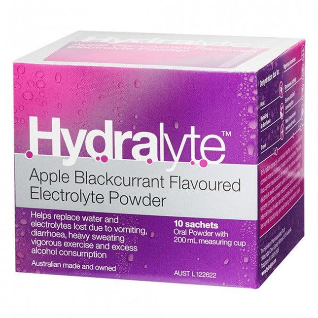 Hydralyte Powder Apple Blackcurrant 10 X 4.9g Sachets - OhYouLuckyDuck.com.au