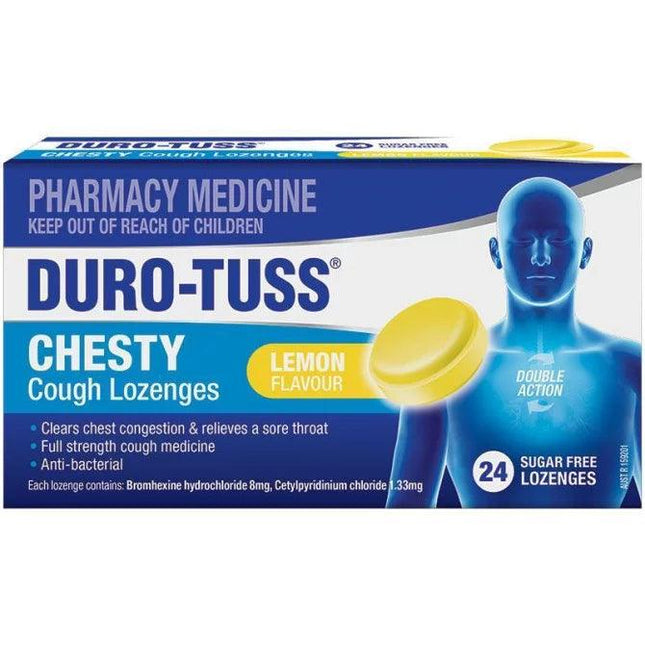 Durotuss Chesty Cough Lozenges Lemon 24 SF - OhYouLuckyDuck.com.au