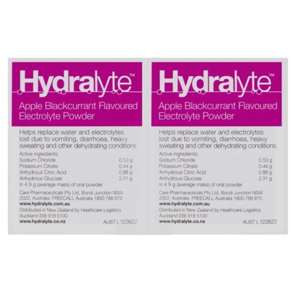Hydralyte Electrolyte Powder Apple Blackcurrant 24 X 4.9g Sachets - OhYouLuckyDuck.com.au