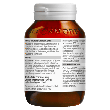 Blackmores Cod Liver Oil 1000mg 80 Capsules - OhYouLuckyDuck.com.au