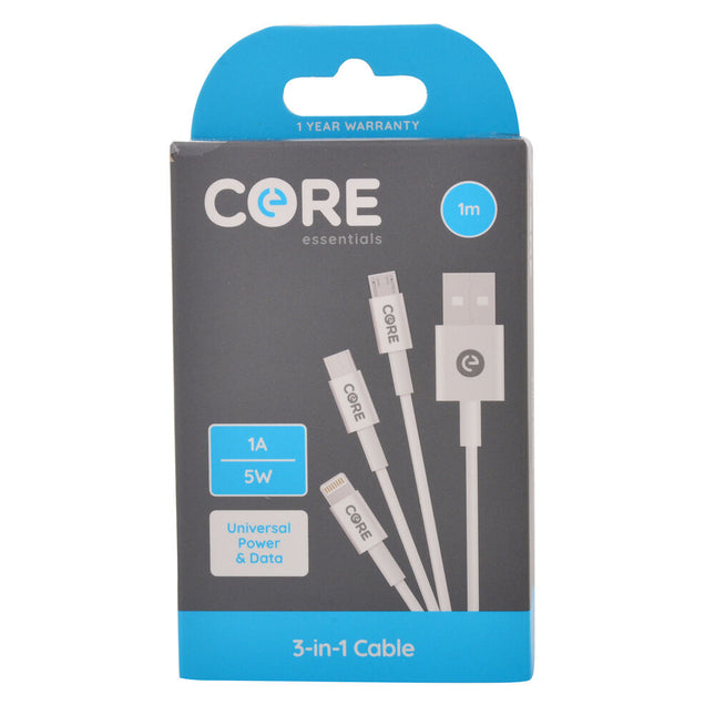 Core 3-In-1 Micro, Type-C, and 8-Pin 1M cord