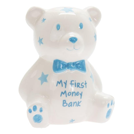 My First Money Bank Mini Teddy Money Box White with Stars