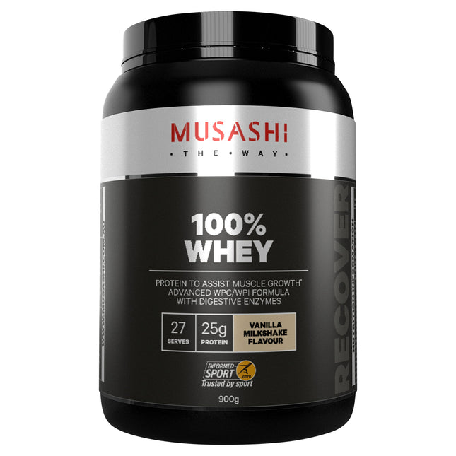 Musashi 100% Whey Protein Powder – Vanilla Milkshake 900g