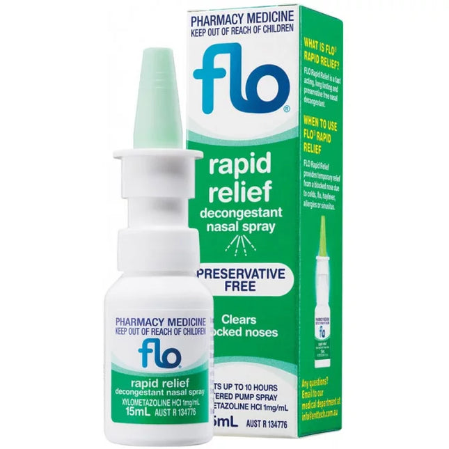 Flo Rapid Relief Nasal Decongestant Spray 15ML - OhYouLuckyDuck.com.au