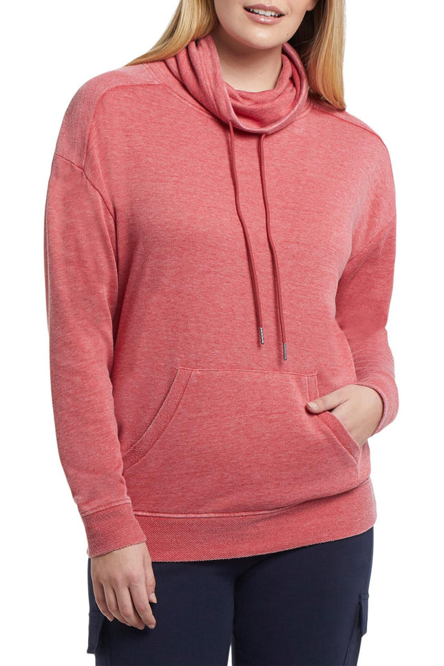 Tribal Long Sleeve Cowl Neck Top With Pocket Cherry