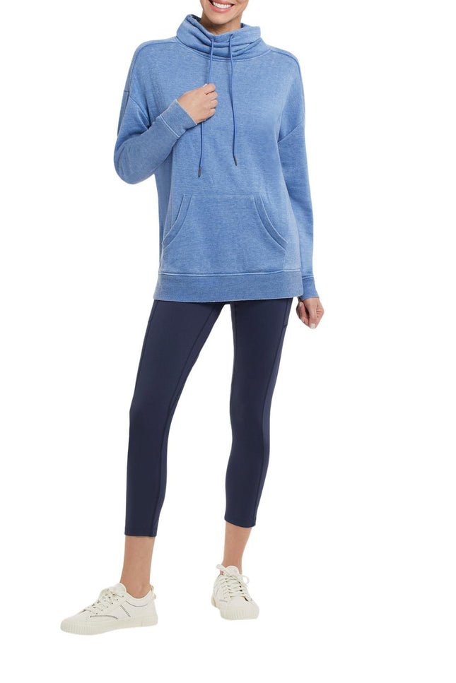 Tribal Long Sleeve Cowl Neck Top With Pocket Cobalt