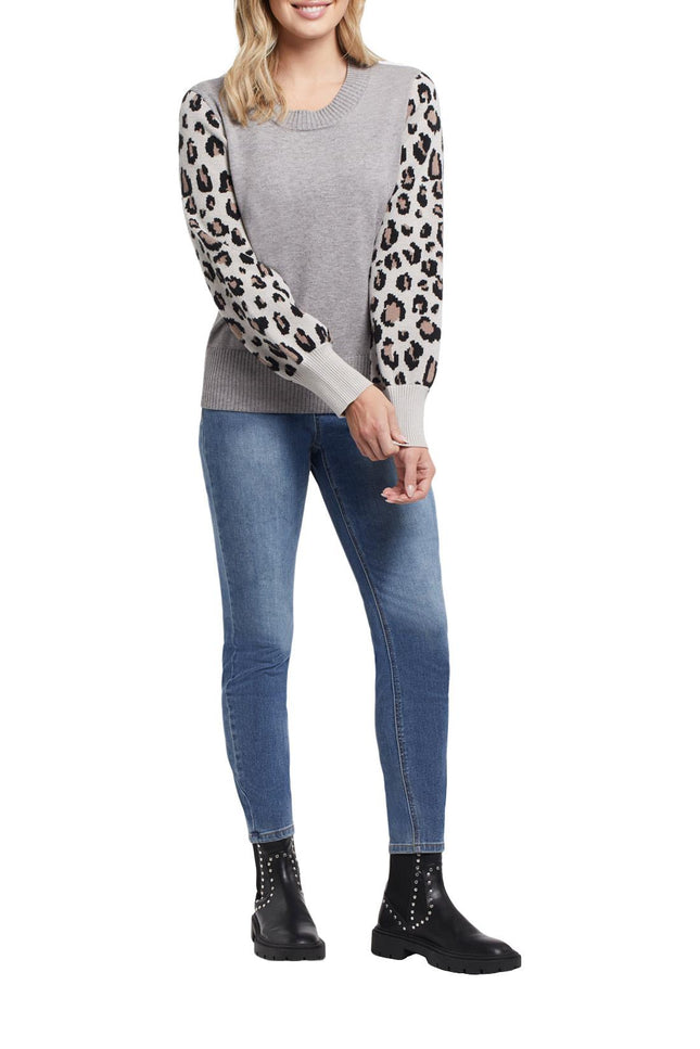 Tribal Long Sleeve Crew Neck Top Sweater Grey Mix Large