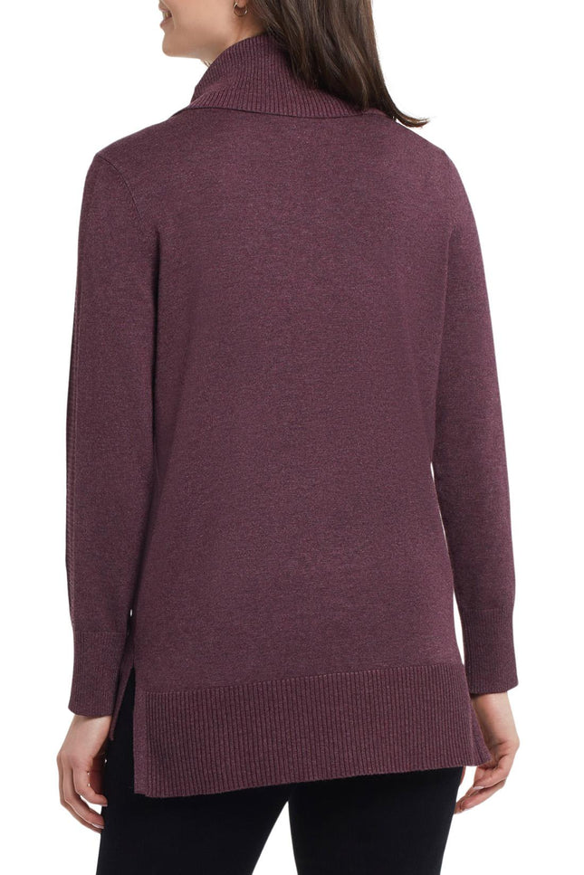 Tribal Long Sleeve Cowl Neck Sweater Eggplant