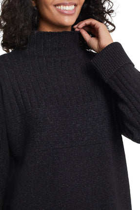 Tribal Long Sleeve Funnel Neck Sweater Black