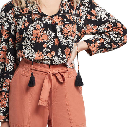 Tribal Long Sleeve Collar Blouse with Tassels Sunkissed