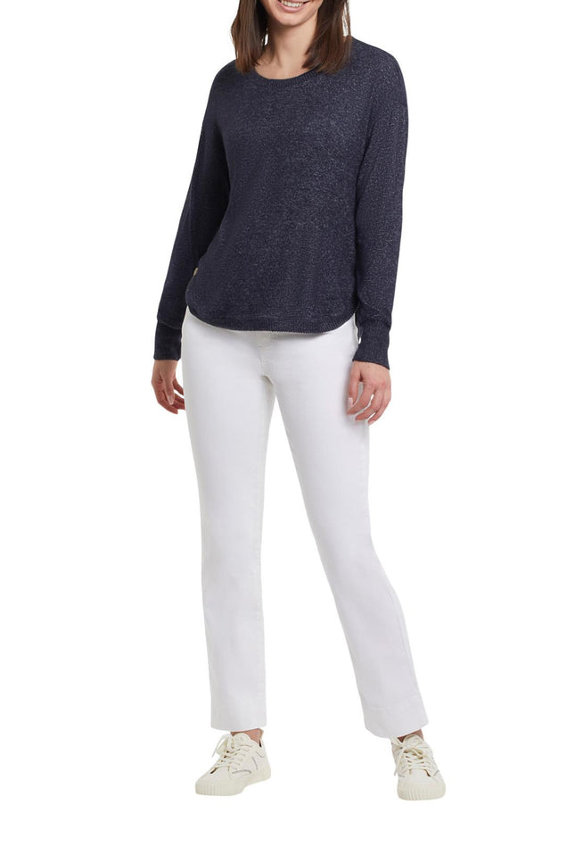 Tribal Long Sleeve Top With Side Buttons Dark Marine Medium