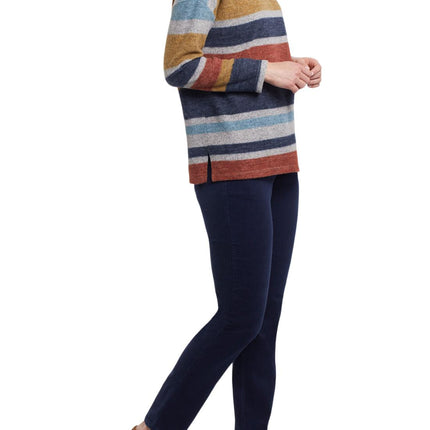 Tribal Long Sleeve Cowl Neck Top Dark Ocean