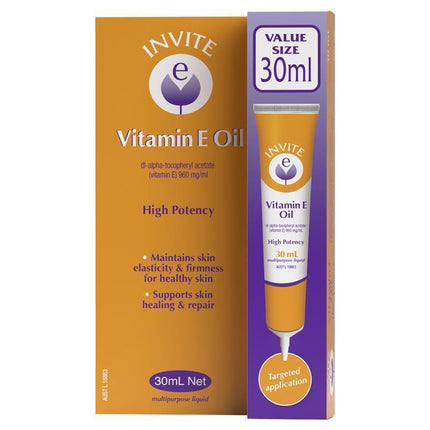 Invite E Pure Vitamin E Oil for Scars Dry Skin and Minor Burns 30ML