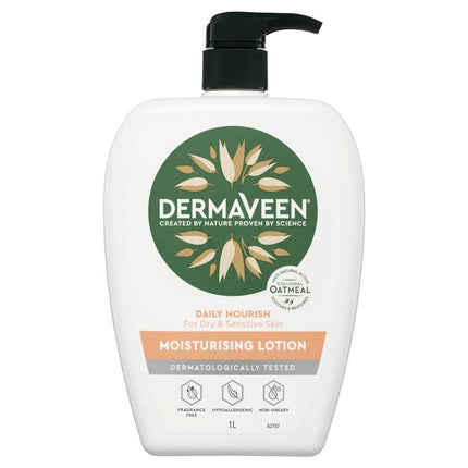 DermaVeen Daily Nourish Moisturising Lotion for Dry & Sensitive Skin 1L - OhYouLuckyDuck.com.au