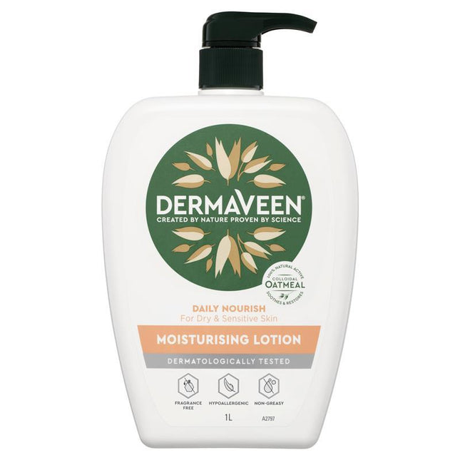 DermaVeen Daily Nourish Moisturising Lotion for Dry & Sensitive Skin 1L - OhYouLuckyDuck.com.au