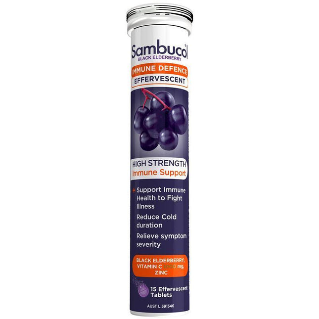 Sambucol Immune Defence Effervescent Tablets for Cold and Flu Support 15 Tabs