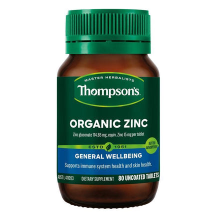 Thompson's Organic Zinc for Immune and Skin Health 80 Tablets