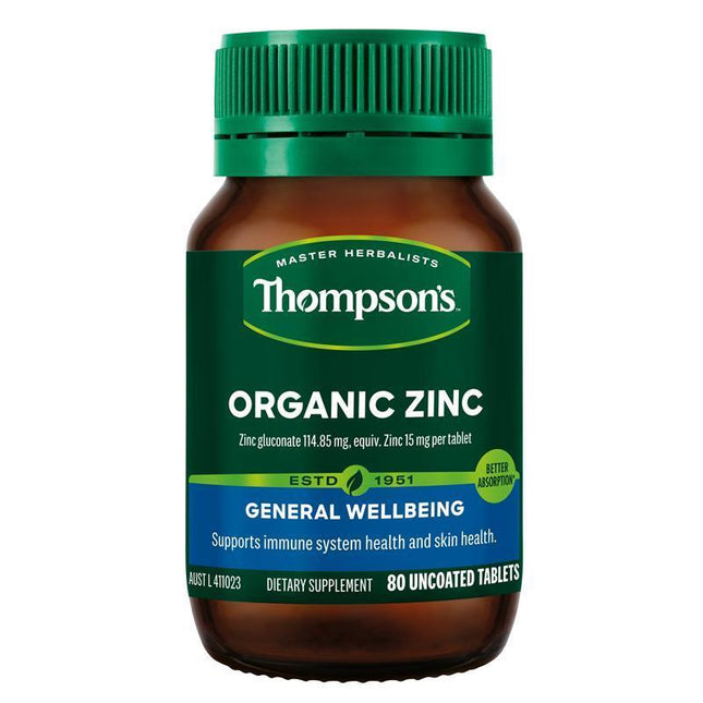 Thompson's Organic Zinc for Immune and Skin Health 80 Tablets