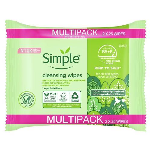 Simple Biodegradable Cleansing Face Wipes 2X25 - OhYouLuckyDuck.com.au