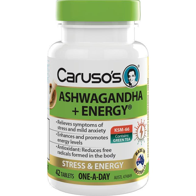 Carusos Ashwagandha Plus L Theanine for Stress and Mild Anxiety Relief 60 Tablets