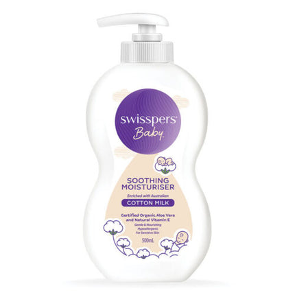 Swisspers Baby Cotton Milk Sensitive Skin Soothing Vegan Moisturiser 500ml - OhYouLuckyDuck.com.au