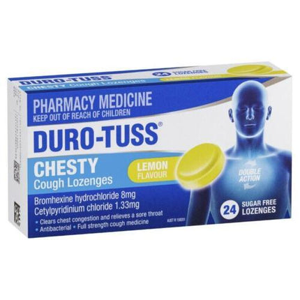 Durotuss Chesty Cough Lozenges Lemon 24 SF - OhYouLuckyDuck.com.au