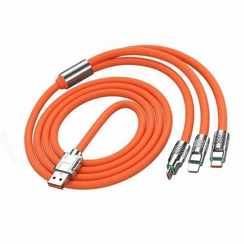 Portable Heavy Duty 3-In-1 Lightning Micro USB Type C Charging Data Cable - Orange - OhYouLuckyDuck.com.au