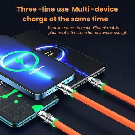 Portable Heavy Duty 3-In-1 Lightning Micro USB Type C Charging Data Cable - Orange - OhYouLuckyDuck.com.au