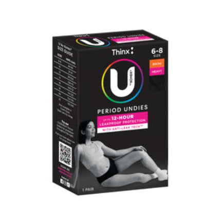 U By Kotex Thinx Period Undies Bikini Heavy Size 6-8 Black 1 Pair