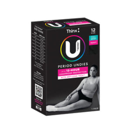 U By Kotex Thinx Period Undies Full Brief Heavy Size 12 Black 1 Pair