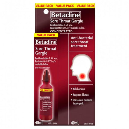 Betadine Concentrated Sore Throat Gargle 40ml - OhYouLuckyDuck.com.au