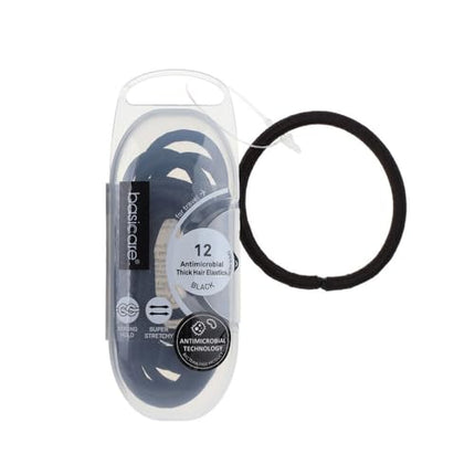 Basicare Snagless Elastic Round Hairbands Black 12 Pack