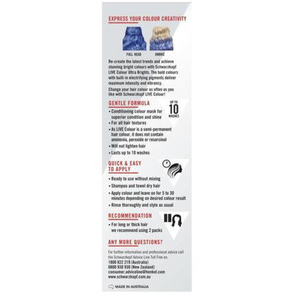 Schwarzkopf Live Colour Ultra Brights Electric Blue 75ml - OhYouLuckyDuck.com.au