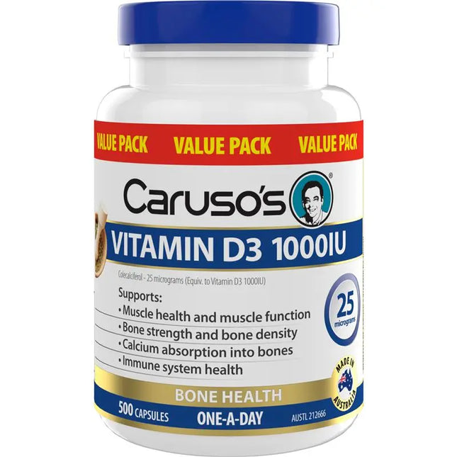 Carusos Vitamin D3 1000IU 500 Capsules