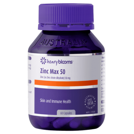 Henry Blooms Zinc Max 50mg 60 Capsules - OhYouLuckyDuck.com.au