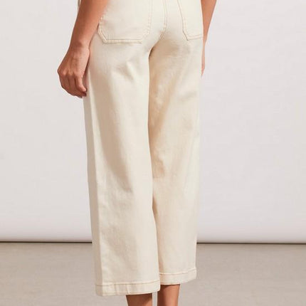 Tribal Audrey Button Fly Wide Leg Capri Ecru