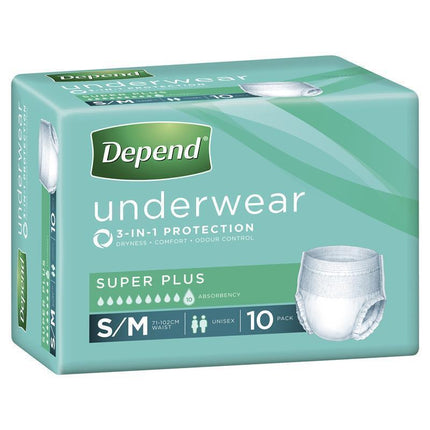 Depend Unisex Underwear Super Plus Small & Medium 10 Pack