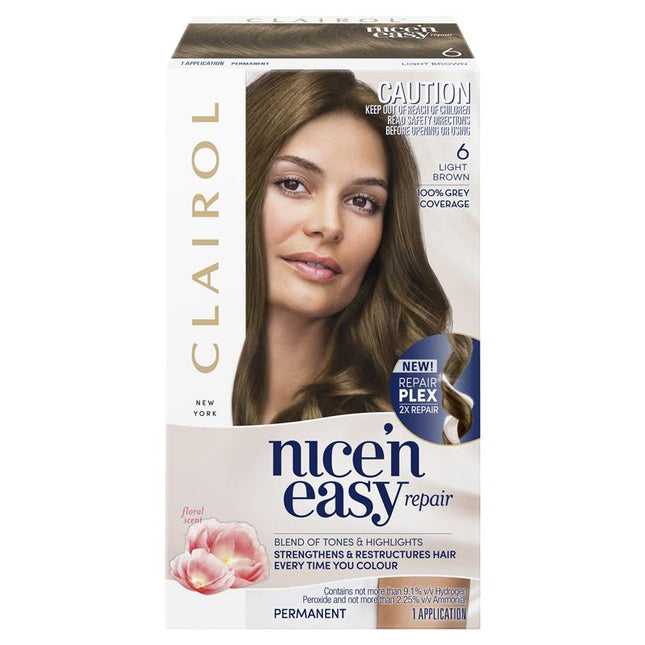 Clairol Nice N Easy Permanent Hair Dye Colour 6 Light Brown Grey Coverage