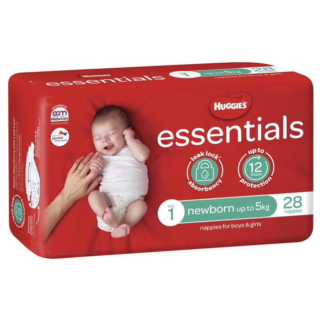 Huggies Nappy Essentials Newborn Size 1 Newborn 28 Nappies - OhYouLuckyDuck.com.au