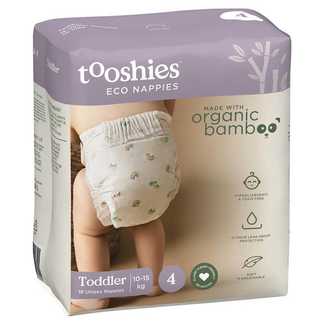 Tooshies Eco Nappies with Organic Bamboo Size 4 Toddler 10-15kg 18 Pack