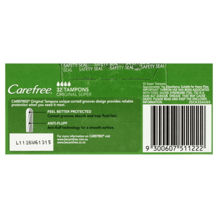 Carefree Tampons Super 32 Pack - OhYouLuckyDuck.com.au
