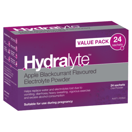 Hydralyte Electrolyte Powder Apple Blackcurrant 24 X 4.9g Sachets - OhYouLuckyDuck.com.au