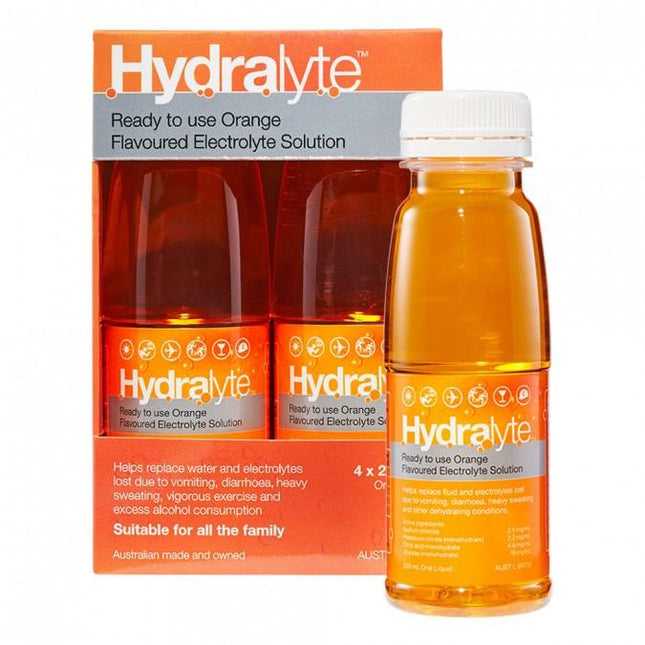 Hydralyte Electrolyte Solution Orange 4 X 250ml - OhYouLuckyDuck.com.au