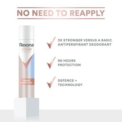 Rexona Clinical Antiperspirant Aerosol Shower Clean 180mL - OhYouLuckyDuck.com.au