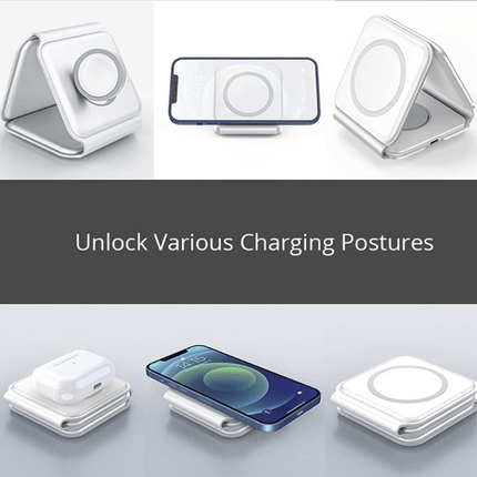 3 in 1 Foldable Magnetic Charging Station Fast Wireless Charging Pad - OhYouLuckyDuck.com.au