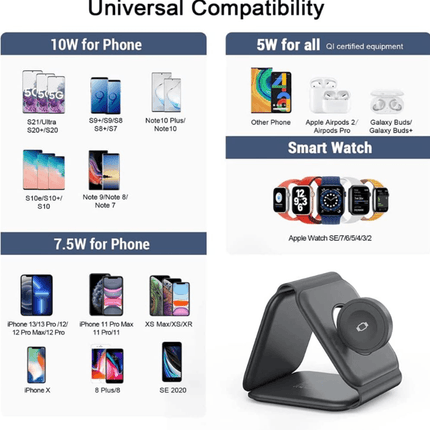 3 in 1 Foldable Magnetic Charging Station Fast Wireless Charging Pad - OhYouLuckyDuck.com.au