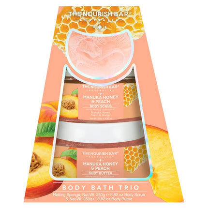 The Nourish Bar Body Bath Trio Manuka Honey and Peach Soap Set 3 x 100g