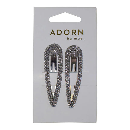 Mae One Touch Diamante Silver Hair Clips 2
